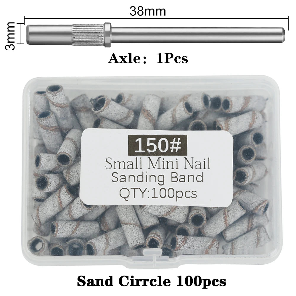 100Pcs 3mm Mini Nail Sanding Bands Remove Dead Skin Cuticle Polishing Sand Ring Set Manicure Tools，Two Size，12. 5mm/20mm Length