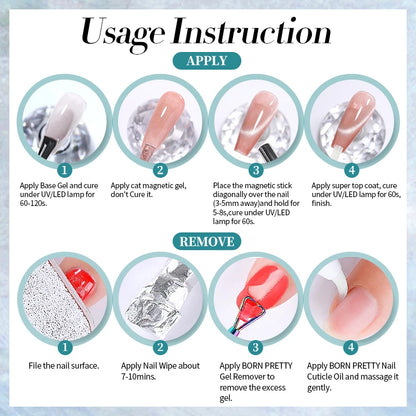 BORN PRETTY Cat Magnetic Gel Nail Polish 10ml Crystal Holographics Glass Bead Semi Permanent Soak Off UV LED Nail Art Manicure