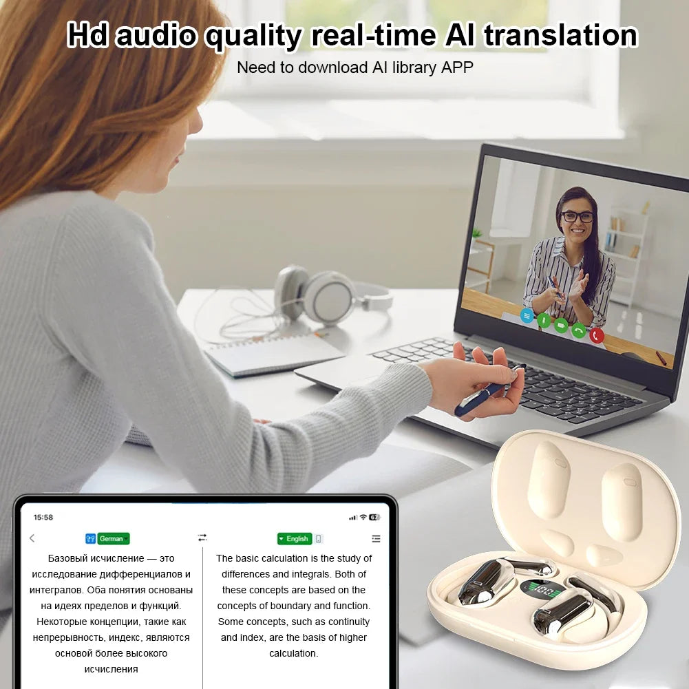 3-in-1 AI Translator Earbuds supporting 144 Languages with Noise Cancelling Bluetooth 5.3 Headset Instant Translator Smart Voice Real Time ﻿