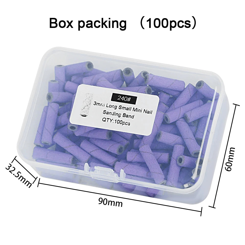 100Pcs 3mm Mini Nail Sanding Bands Remove Dead Skin Cuticle Polishing Sand Ring Set Manicure Tools，Two Size，12. 5mm/20mm Length