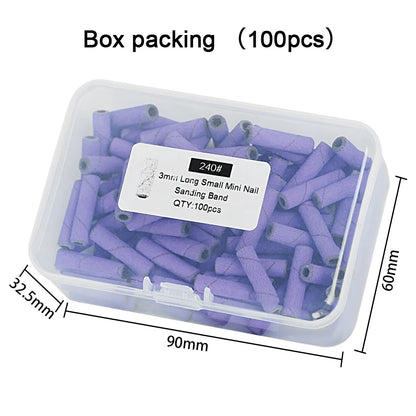 100Pcs 3mm Mini Nail Sanding Bands Remove Dead Skin Cuticle Polishing Sand Ring Set Manicure Tools，Two Size，12. 5mm/20mm Length