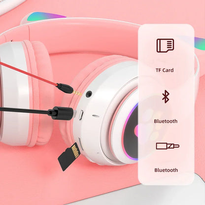 5.0 Bluetooth Headphones JST-28 Cat Ear Cute Series Wireless Led Flash Light Glowing Cat Headphones Stereo Sound Quality