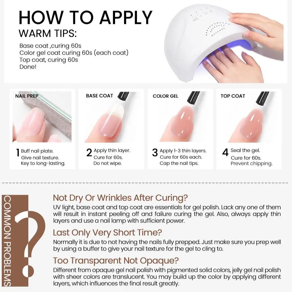 MAYCHAO Transparent Jelly Gel Nail Polish SemiPermanent Polish Soak Off UV LED Gel Art Nail Varnish Nude Collection 7.3ml DIY