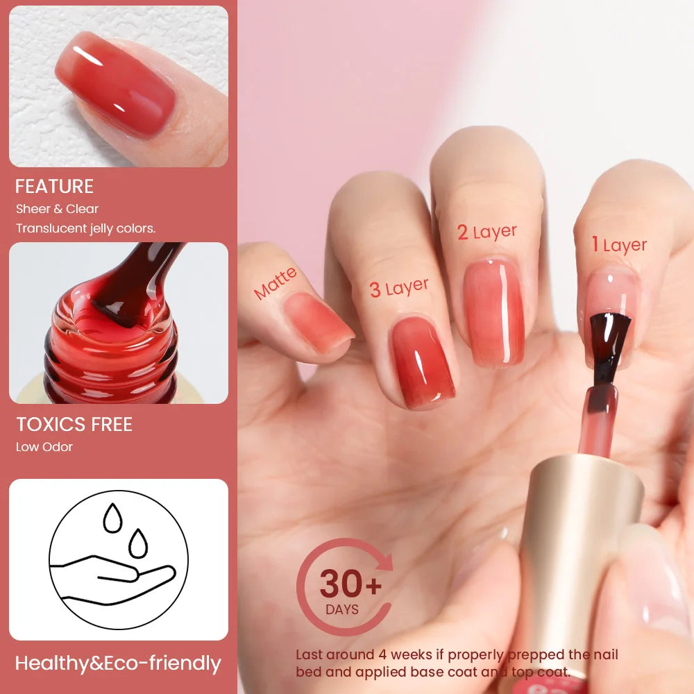 MAYCHAO Transparent Jelly Gel Nail Polish SemiPermanent Polish Soak Off UV LED Gel Art Nail Varnish Nude Collection 7.3ml DIY