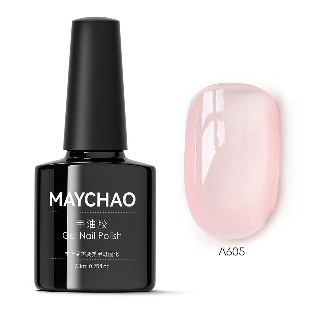 MAYCHAO Transparent Jelly Gel Nail Polish SemiPermanent Polish Soak Off UV LED Gel Art Nail Varnish Nude Collection 7.3ml DIY