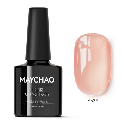 MAYCHAO Transparent Jelly Gel Nail Polish SemiPermanent Polish Soak Off UV LED Gel Art Nail Varnish Nude Collection 7.3ml DIY