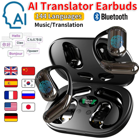 3 in 1 Translation earphone that supports 144 different Languages! Real-Time Translator Earbuds with Noise Reduction, Waterproof, and great for Business AI Translator Earbud