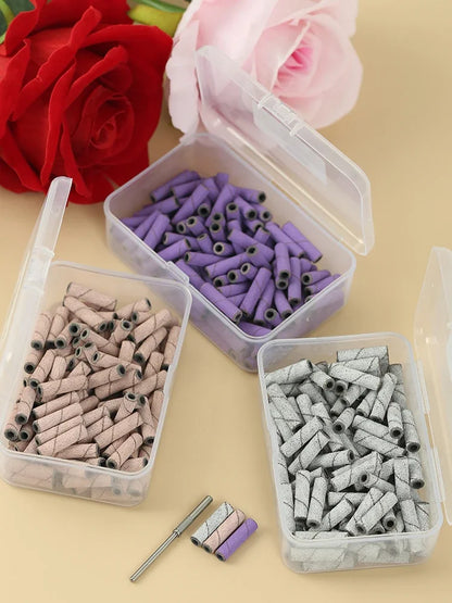 100Pcs 3mm Mini Nail Sanding Bands Remove Dead Skin Cuticle Polishing Sand Ring Set Manicure Tools，Two Size，12. 5mm/20mm Length