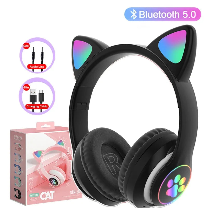 5.0 Bluetooth Headphones JST-28 Cat Ear Cute Series Wireless Led Flash Light Glowing Cat Headphones Stereo Sound Quality