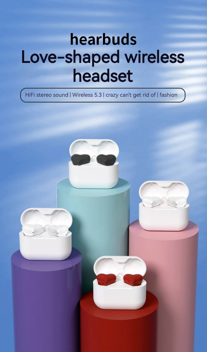 Bluetooth 5.3 Wireless Headphones Heart Shaped Earphones Woman HiFi Music Heart Earbuds Headset Fashion High Quality Girl Gifts