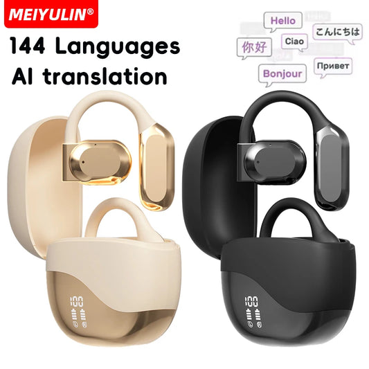 AI Translator Earbuds Wireless BT Real Time Translators Headphones Two-Way Instant Voice Translator Ear Hook for Business Travel