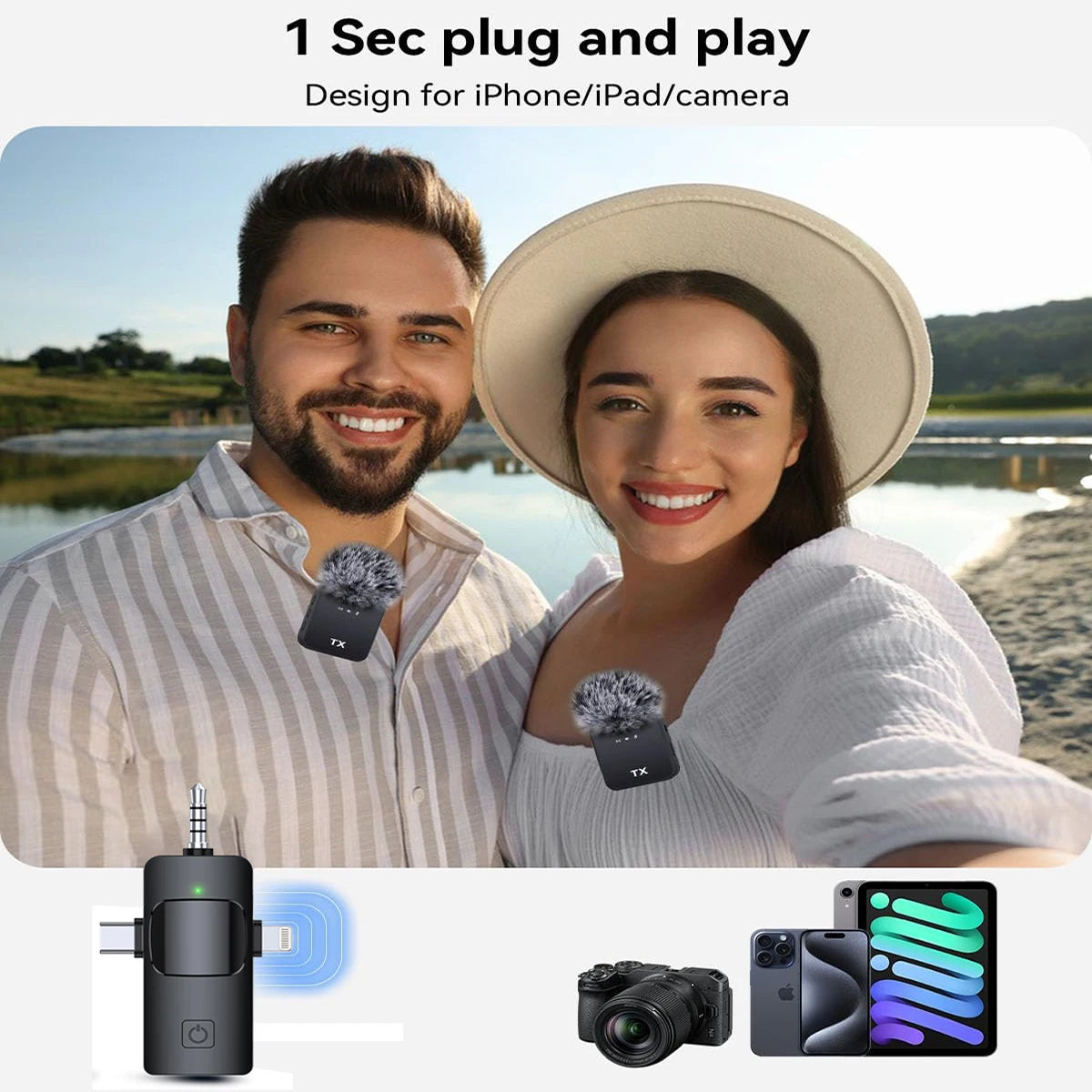New Wireless Lavalier Microphone for Camera,iPhone,Android,Microphone for Video Recording Recording Podcast Noise Reduction mic