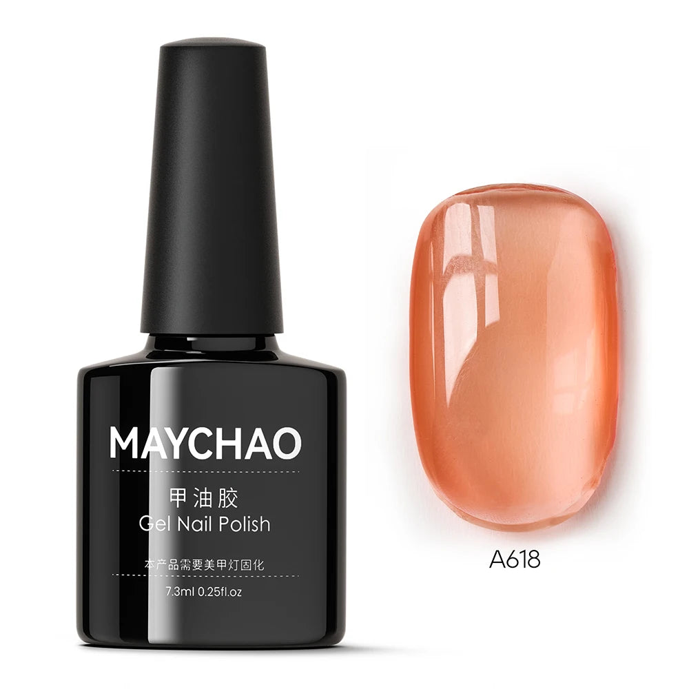 MAYCHAO Transparent Jelly Gel Nail Polish SemiPermanent Polish Soak Off UV LED Gel Art Nail Varnish Nude Collection 7.3ml DIY