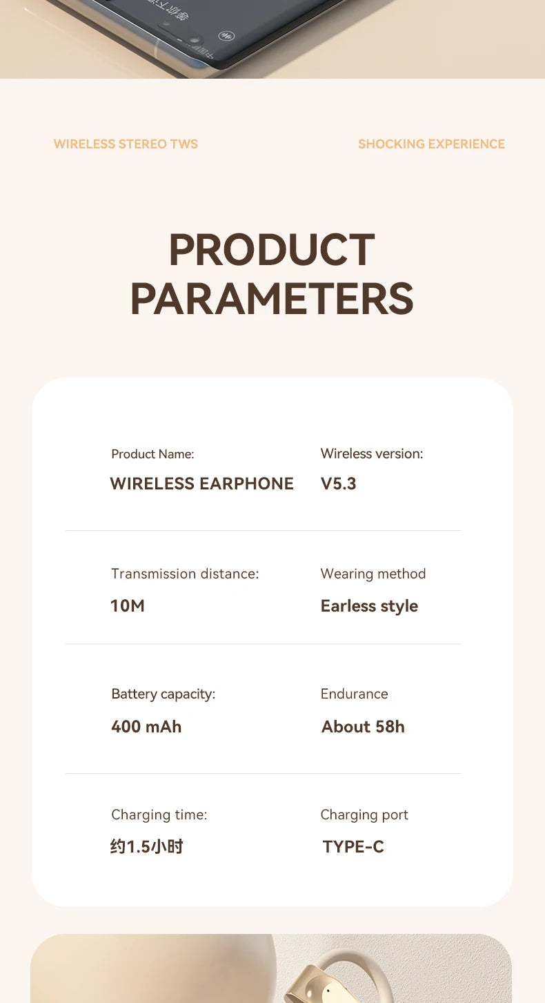 AI Translator Earbuds Wireless BT Real Time Translators Headphones Two-Way Instant Voice Translator Ear Hook for Business Travel
